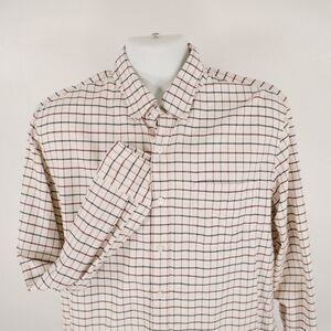 J. Crew Flex Oxford Flannel Cotton Slim‎ Cream Blue Red Check Button Down Large